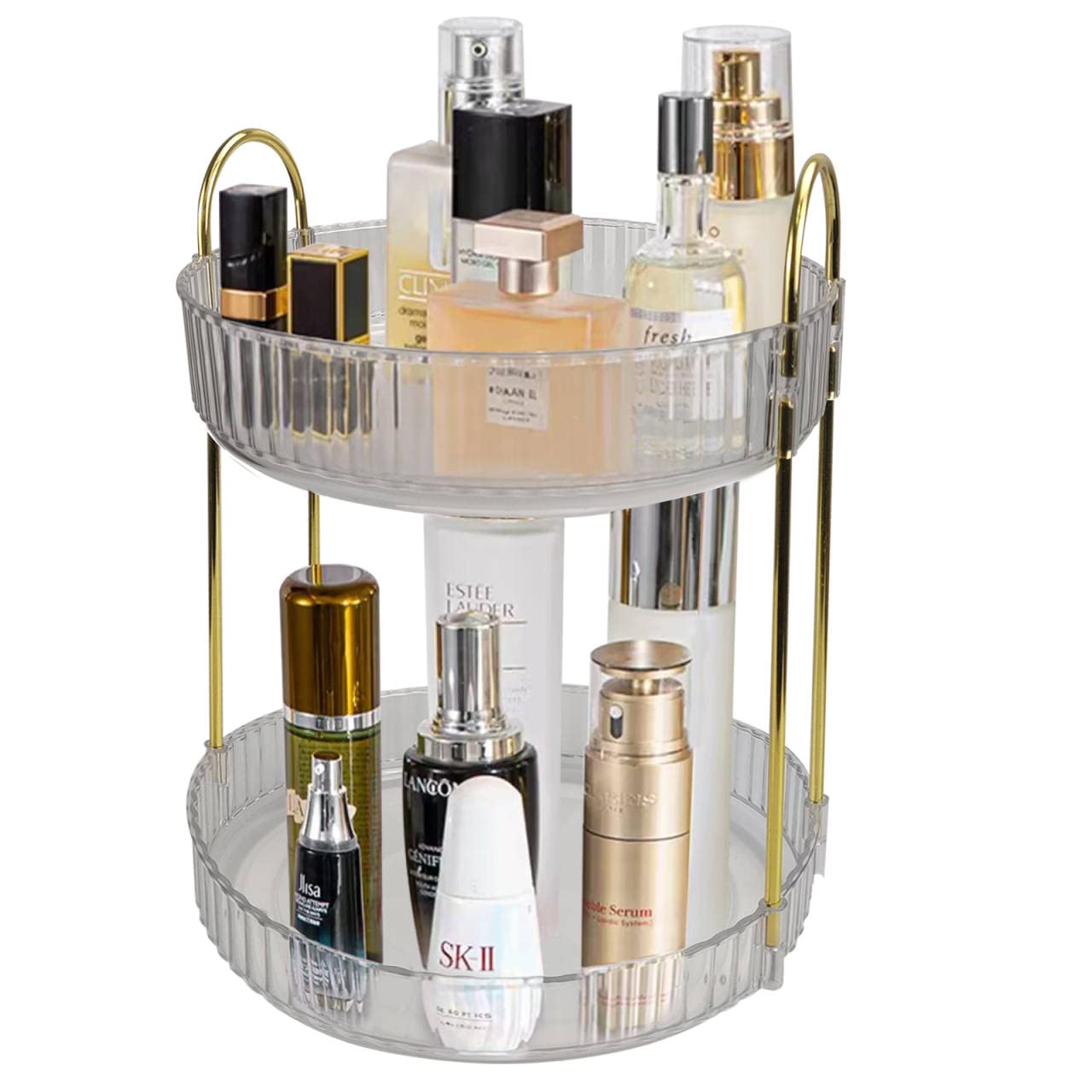 RETOONGKING Rotating Makeup Organizer，2 Tier Lazy Susan Spinning Skincare Organizer,360 Rotating Perfume Organizer, Large Capacity Cosmetics Storage Box Vanity Shelf Countertop (2 Tiers,Clear)