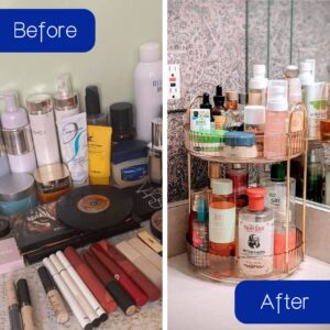 RETOONGKING Rotating Makeup Organizer，2 Tier Lazy Susan Spinning Skincare Organizer,360 Rotating Perfume Organizer, Large Capacity Cosmetics Storage Box Vanity Shelf Countertop (2 Tiers,Clear)