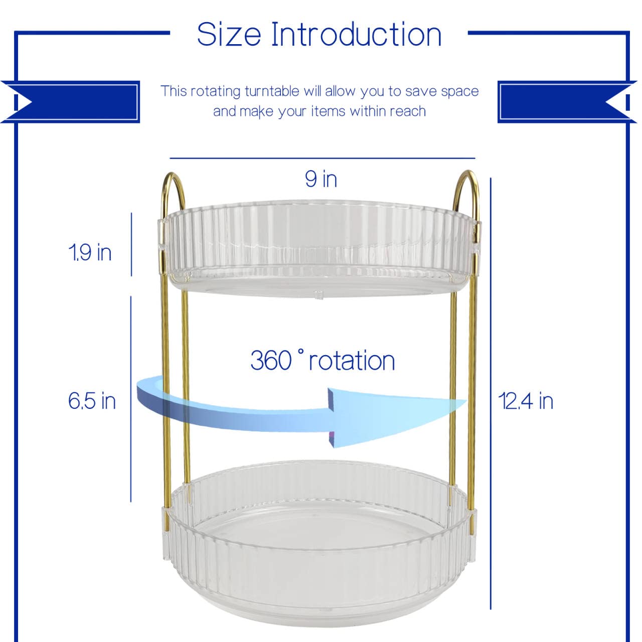 RETOONGKING Rotating Makeup Organizer，2 Tier Lazy Susan Spinning Skincare Organizer,360 Rotating Perfume Organizer, Large Capacity Cosmetics Storage Box Vanity Shelf Countertop (2 Tiers,Clear)