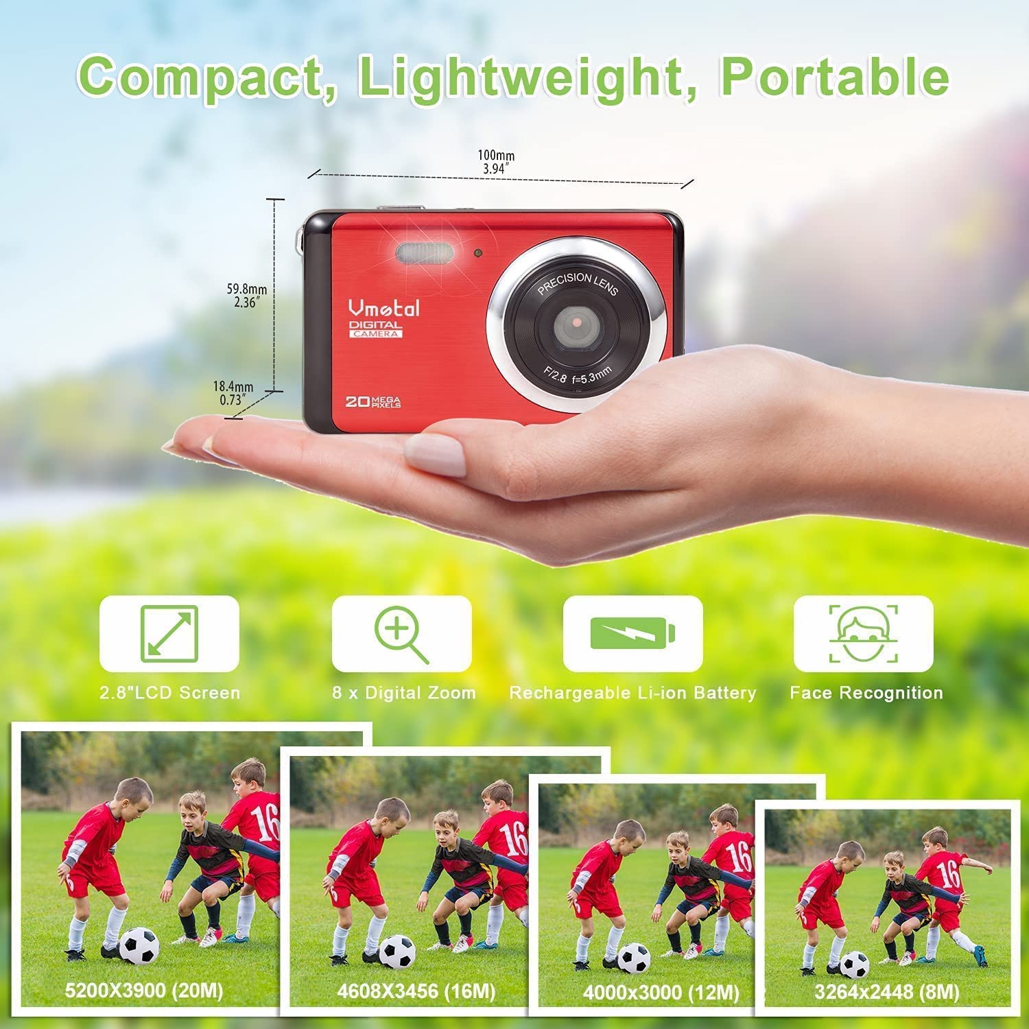 Digital Camera for Kids, 30MP Digital Point and Shoot, 1080P FHD Kids Camera, 2.8 Inch LCD Screen Rechargeable Compact Camera Vlogging Camera for Kids Teens Girls Boys Beginner Elderly (Red)