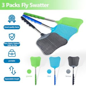 Trism 3-Piece Fly Swatter Set - Extendable Stainless Steel Handle, Flexible and Durable for Home, Garden, Classroom, and Office