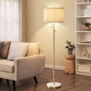gyrovu marble floor lamp, adjustable height standing lamp with marble base tall lamp with pull chain switch floor lamps for living room, bedroom & office bulbs not included(gold)