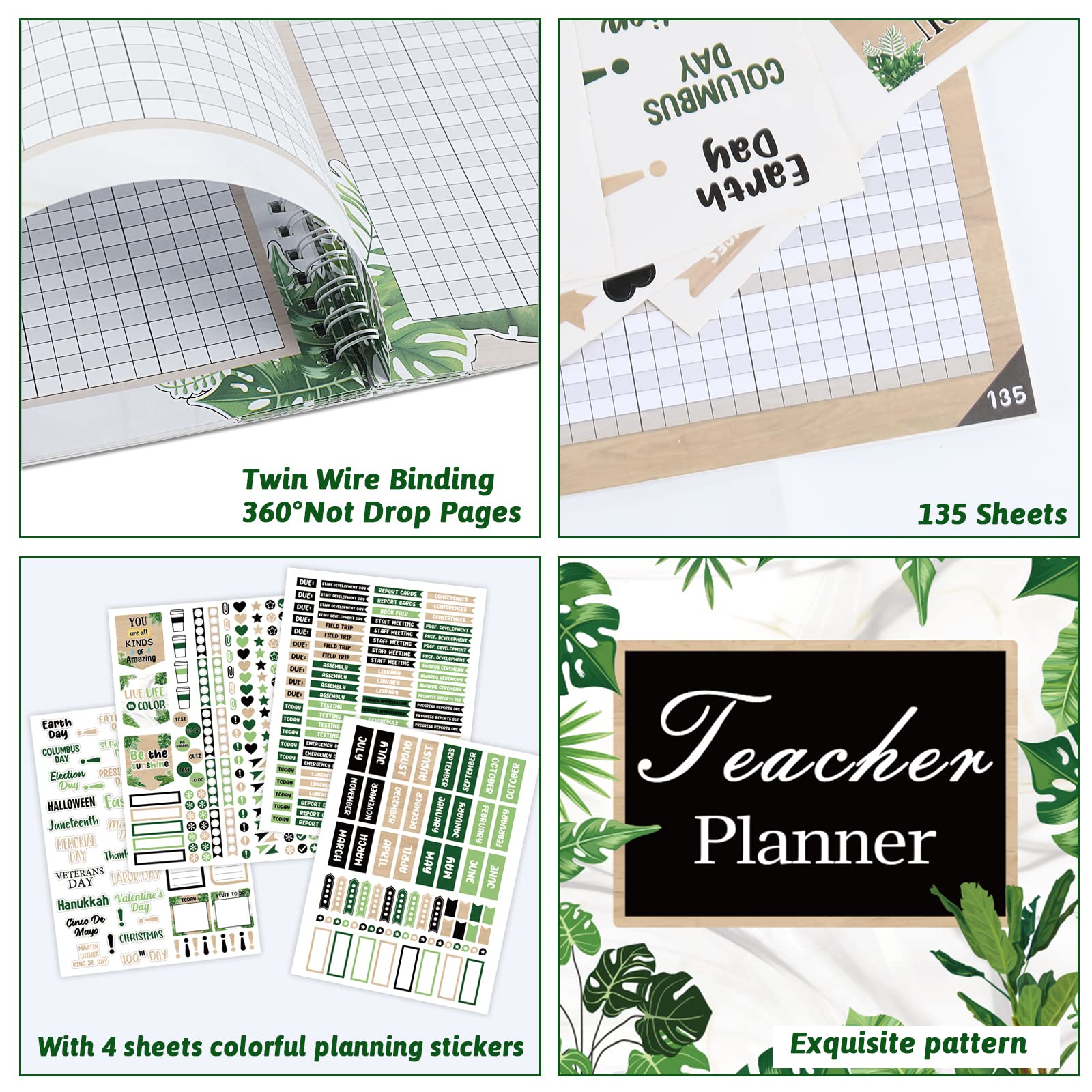 Eucalyptus Teacher Planner 2023-2024 Boho Lesson Planner School Year Lesson Plans Book 9''X11'' Colorful Stickers New Undated Teacher Lesson Planner For Classroom or Homeschool (color, 135 pages)