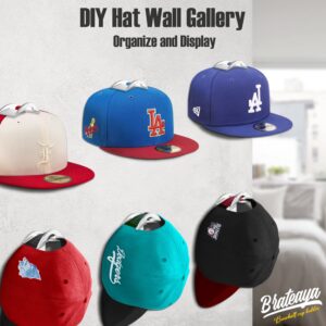 BRATEAYA Baseball Hat Holder for Wall, Adhesive Hat Racks for Baseball Caps, Super Strong Hat Display Hooks, No Drilling Hat Organizer Men Boys Bedroom Accessories, Clear, Pack of 10