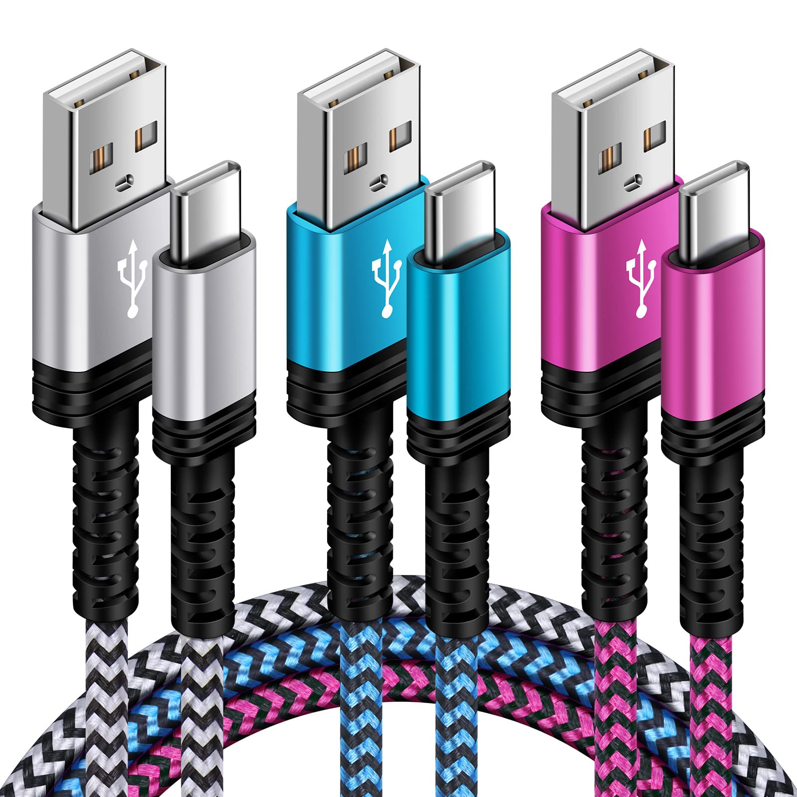 Samsung S23 Ultra USB Type C Cable Fast Charging,[3-Pack,10ft] Long USB C to USB A Android Phone Cable C Charger Cord Fast Charging for Galaxy S24/A54/A14/A53/A13/S23/S22/S21,Google Pixel 7/6a/6,Moto