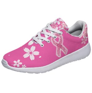 breast cancer awareness shoes women fashion ultra lightweight running sneakers pink ribbon print walking tennis shoes gift for her white size 8