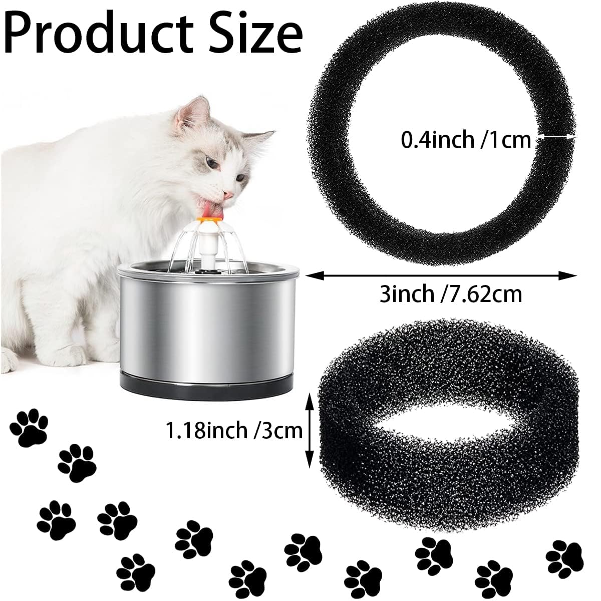 6 Pieces Pet Fountain Filter Pet Water Round Foam for Cat Drink Fountain Cat Water Sponge Cat Fountain Black Sponge Replacement Keep Water Clean Healthy