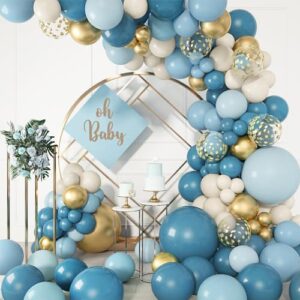 170pcs dusty blue balloons arch garland kit, baby blue gold white ocean macaron blue confetti balloons for birthday bridal baby shower boy gender reveal wedding engagement bachelor party decorations