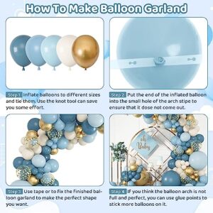 170Pcs Dusty Blue Balloons Arch Garland Kit, Baby Blue Gold White Ocean Macaron Blue Confetti Balloons for Birthday Bridal Baby Shower Boy Gender Reveal Wedding Engagement Bachelor Party Decorations