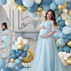 170Pcs Dusty Blue Balloons Arch Garland Kit, Baby Blue Gold White Ocean Macaron Blue Confetti Balloons for Birthday Bridal Baby Shower Boy Gender Reveal Wedding Engagement Bachelor Party Decorations
