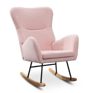 onpno modern rocking accent chair, high backrest glider rocker for baby nursery, uplostered comfy armchair for living room bedroom (pink)