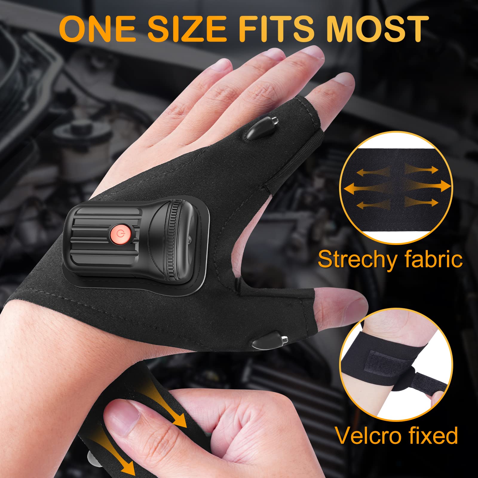 Flashlight Gloves for Men Rechargeable (1 Pair) Fathers Day Birthday Gifts for Men Dad Him Husband Brother Who Have Everything, Cool Gadgets Led Gloves for Fishing Camping Repairing Christmas Gifts