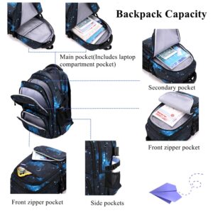 Mildame Galaxy Print Rolling Backpack for School Boys Girls with Lunch Bag Teens Bookbag with Wheels Kids Trolley Bag Set, Six Wheels