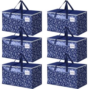 homehacks moving bags, extra large size moving boxes, heavy duty luggage bags with smooth zipper and sturdy handles, large capacity & easy loading storage totes for space saver 88l, 6-pack, blue