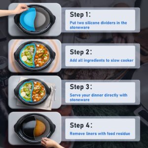 MONVIE Slow Cooker Liners Compatible for Crock Pot 6 Quart, 2Packs Silicone Cooking Liners Reusable, Dishwasher Safe, BPA Free (Grey+Blue)