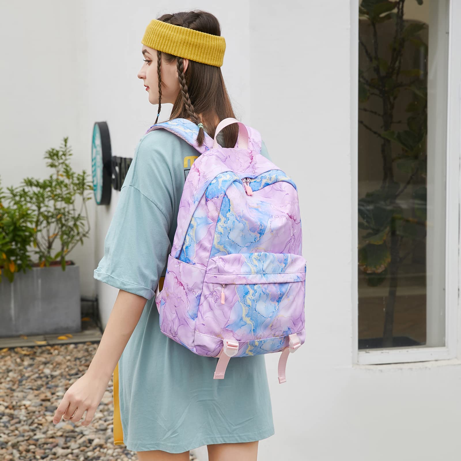 Createy Marble Backpack for Girls School Backpack with Lunch Box Kids Backpack Bookbags School Bag Set for Preschool Primary Elementary Students