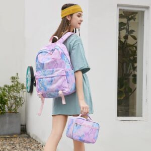 Createy Marble Backpack for Girls School Backpack with Lunch Box Kids Backpack Bookbags School Bag Set for Preschool Primary Elementary Students