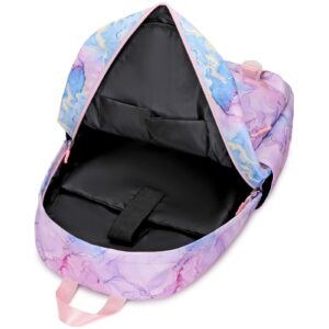 Createy Marble Backpack for Girls School Backpack with Lunch Box Kids Backpack Bookbags School Bag Set for Preschool Primary Elementary Students