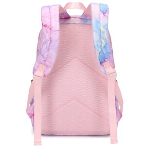 Createy Marble Backpack for Girls School Backpack with Lunch Box Kids Backpack Bookbags School Bag Set for Preschool Primary Elementary Students