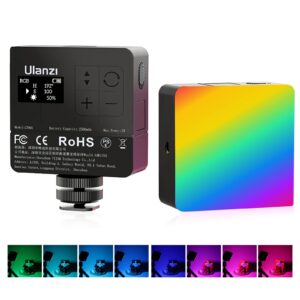 ulanzi vl49 pro rgb video light, mini rechargeable led camera 360° full color portable,2500-9000k dimmable led panel lamp w lcd display,photography lighting support magnetic attraction