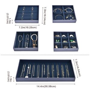 ProCase Jewelry Organizer Jewelry Tray Jewelry Drawer Inserts Mothers Day Gift, Set of 5 Stackable Jewelry Drawer Dividers Container Necklace Display Trays Storage Box for Dresser- Darkblue