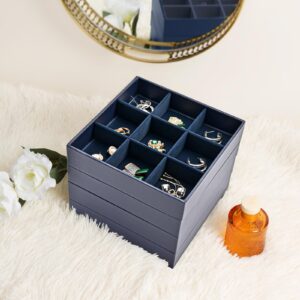 ProCase Jewelry Organizer Jewelry Tray Jewelry Drawer Inserts Mothers Day Gift, Set of 5 Stackable Jewelry Drawer Dividers Container Necklace Display Trays Storage Box for Dresser- Darkblue