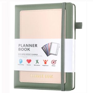 2024 planner,12 months undated monthly and weekly planners,vegan pu leather hardcover a5 agenda with elastic closure,dotted grid pages,3 bookmarks,start anytime - green