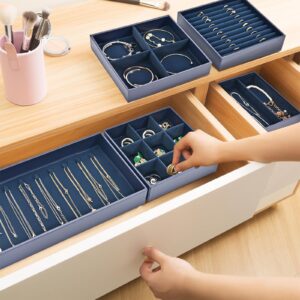 ProCase Jewelry Organizer Jewelry Tray Jewelry Drawer Inserts Mothers Day Gift, Set of 5 Stackable Jewelry Drawer Dividers Container Necklace Display Trays Storage Box for Dresser- Darkblue