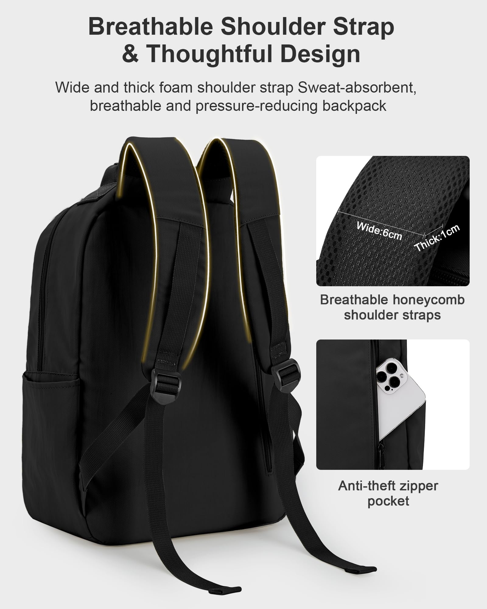 bergsalz Black Backpack For Women Men School Bag Mochilas Escolares Para Niñas Book Bag College Backpacks For Women School Backpack For Girls Boys Backpack For College Book Bags