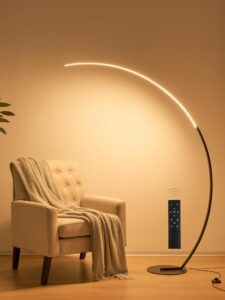 lediary arc floor lamp, 65" modern floor lamp with remote control, dimmable standing lamp, black led reading lamp for living room bedroom office home, stepless color temperature