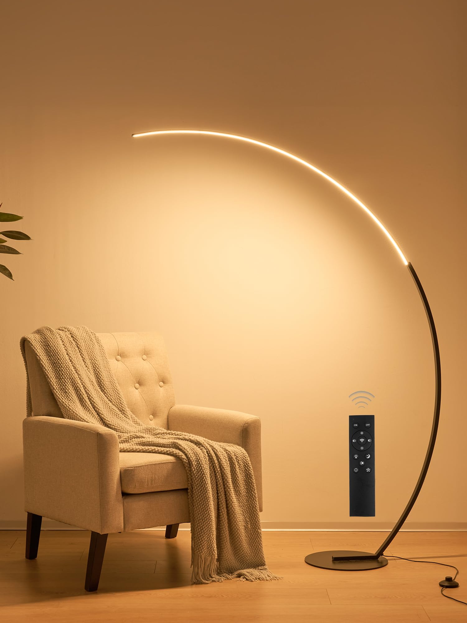 LEDIARY Arc Floor Lamp, 65" Modern Floor Lamp with Remote Control, Dimmable Standing Lamp, Black LED Reading Lamp for Living Room Bedroom Office Home, Stepless Color Temperature