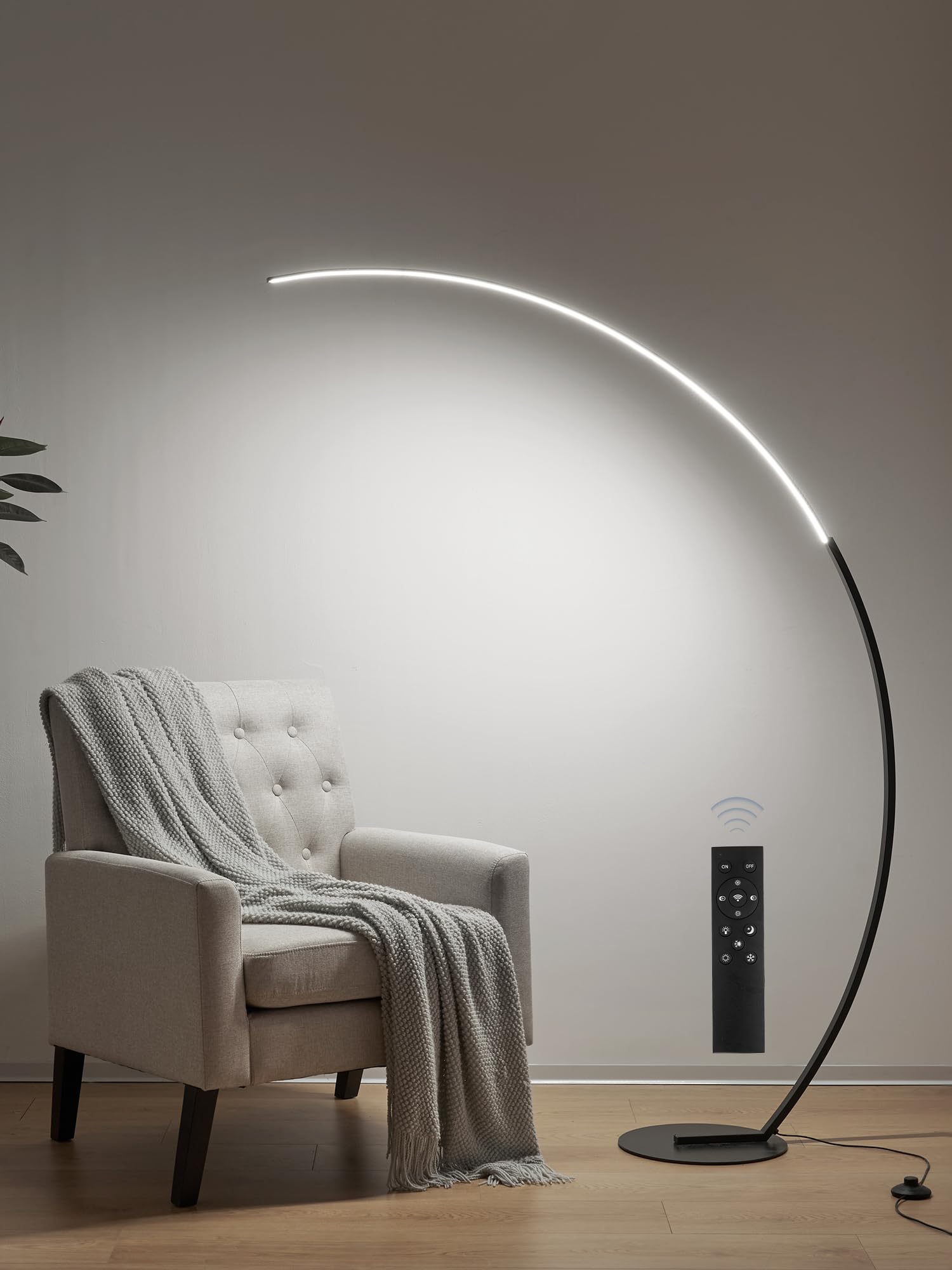 LEDIARY Arc Floor Lamp, 65" Modern Floor Lamp with Remote Control, Dimmable Standing Lamp, Black LED Reading Lamp for Living Room Bedroom Office Home, Stepless Color Temperature