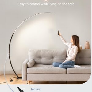 LEDIARY Arc Floor Lamp, 65" Modern Floor Lamp with Remote Control, Dimmable Standing Lamp, Black LED Reading Lamp for Living Room Bedroom Office Home, Stepless Color Temperature