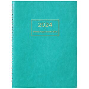 2024 weekly appointment book & planner - large 2024 daily hourly planner, january 2024 - december 2024, 8.5" x 11", 2024 appointment book with 15-minute interval + thick paper + pocket - turquoise