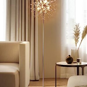 LEDIARY 75 Inch Tall Floor Lamp, Modern Standing Lamp for Living Room, LED Crystal Floor Lamp with On/Off Foot Switch, Industrial Gold Floor Lamp, Metal Tall Pole Lamp for Bedroom Office