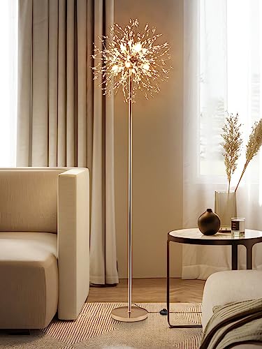 LEDIARY 75 Inch Tall Floor Lamp, Modern Standing Lamp for Living Room, LED Crystal Floor Lamp with On/Off Foot Switch, Industrial Gold Floor Lamp, Metal Tall Pole Lamp for Bedroom Office