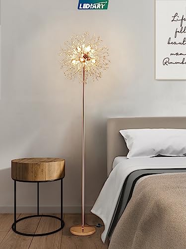 LEDIARY 75 Inch Tall Floor Lamp, Modern Standing Lamp for Living Room, LED Crystal Floor Lamp with On/Off Foot Switch, Industrial Gold Floor Lamp, Metal Tall Pole Lamp for Bedroom Office