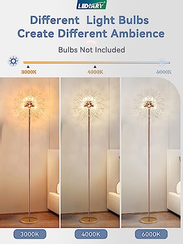 LEDIARY 75 Inch Tall Floor Lamp, Modern Standing Lamp for Living Room, LED Crystal Floor Lamp with On/Off Foot Switch, Industrial Gold Floor Lamp, Metal Tall Pole Lamp for Bedroom Office