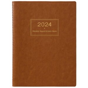 2024 weekly appointment book & planner - large 2024 daily hourly planner, january 2024 - december 2024, 8.5" x 11", 2024 appointment book with 15-minute interval + thick paper + pocket - brown