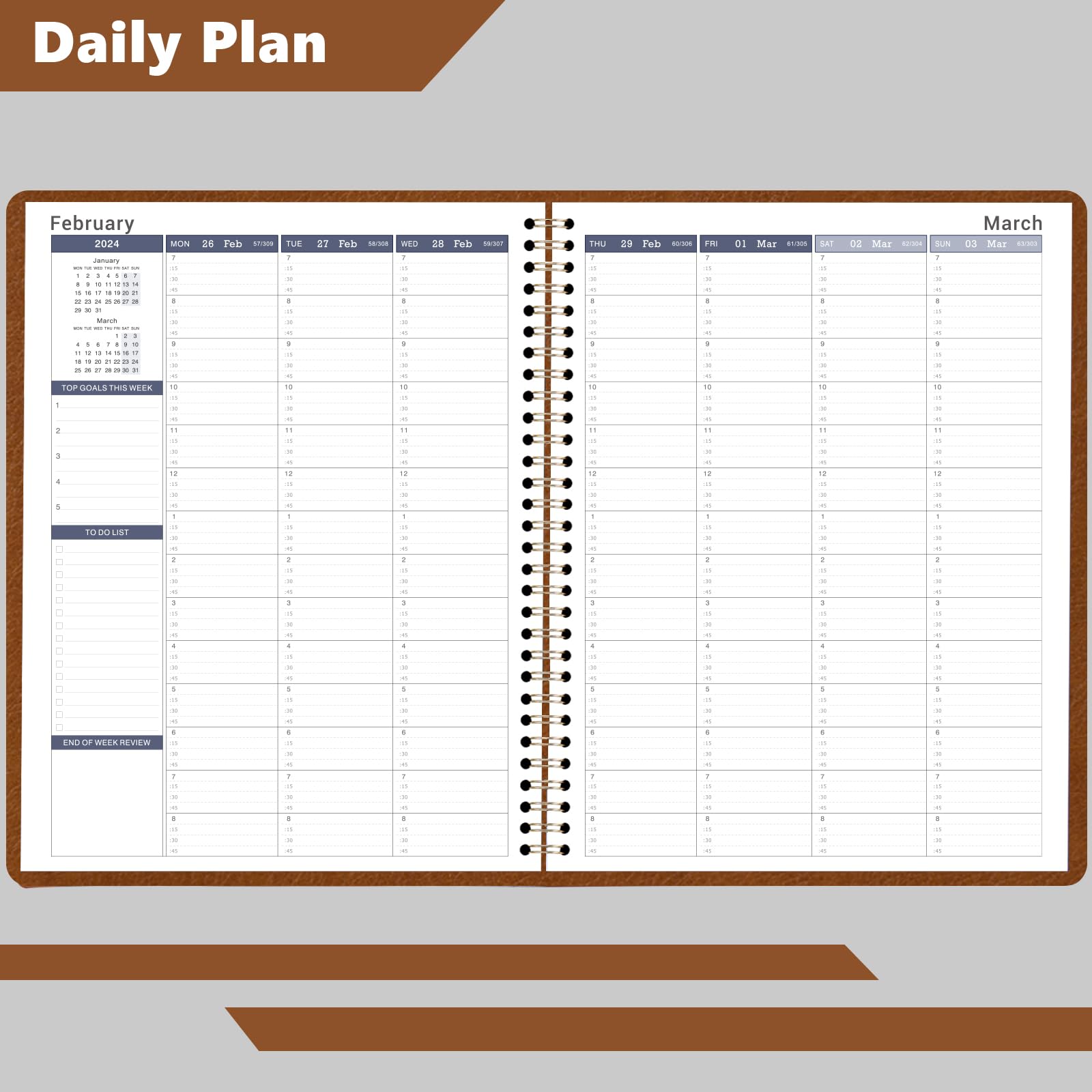 2024 Weekly Appointment Book & Planner - Large 2024 Daily Hourly Planner, January 2024 - December 2024, 8.5" x 11", 2024 Appointment Book with 15-Minute Interval + Thick Paper + Pocket - Brown