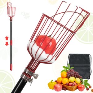 fruit picker pole with basket - adjustable fruits picker too for mango apple avocado orange cherry pear picking, lightweight sturdy fruits catcher with extra carrying bag