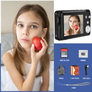 Digital Camera for Kids, 2.7K Digital Camera for Teens, Boys and Girls, 16X Digital Zoom Camera with 32GB SD Card and 2 Batteries (Blue)