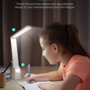 XINGYUNTREE LED Desk Lamp with Night Light Foldable Portable High Brightness Eye Care Lamp. Touch Control, Rechargeable, for Home Reading Light, Office and Dormitory (White 2.0)