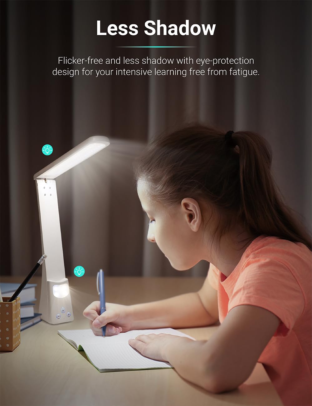 XINGYUNTREE LED Desk Lamp with Night Light Foldable Portable High Brightness Eye Care Lamp. Touch Control, Rechargeable, for Home Reading Light, Office and Dormitory (White 2.0)