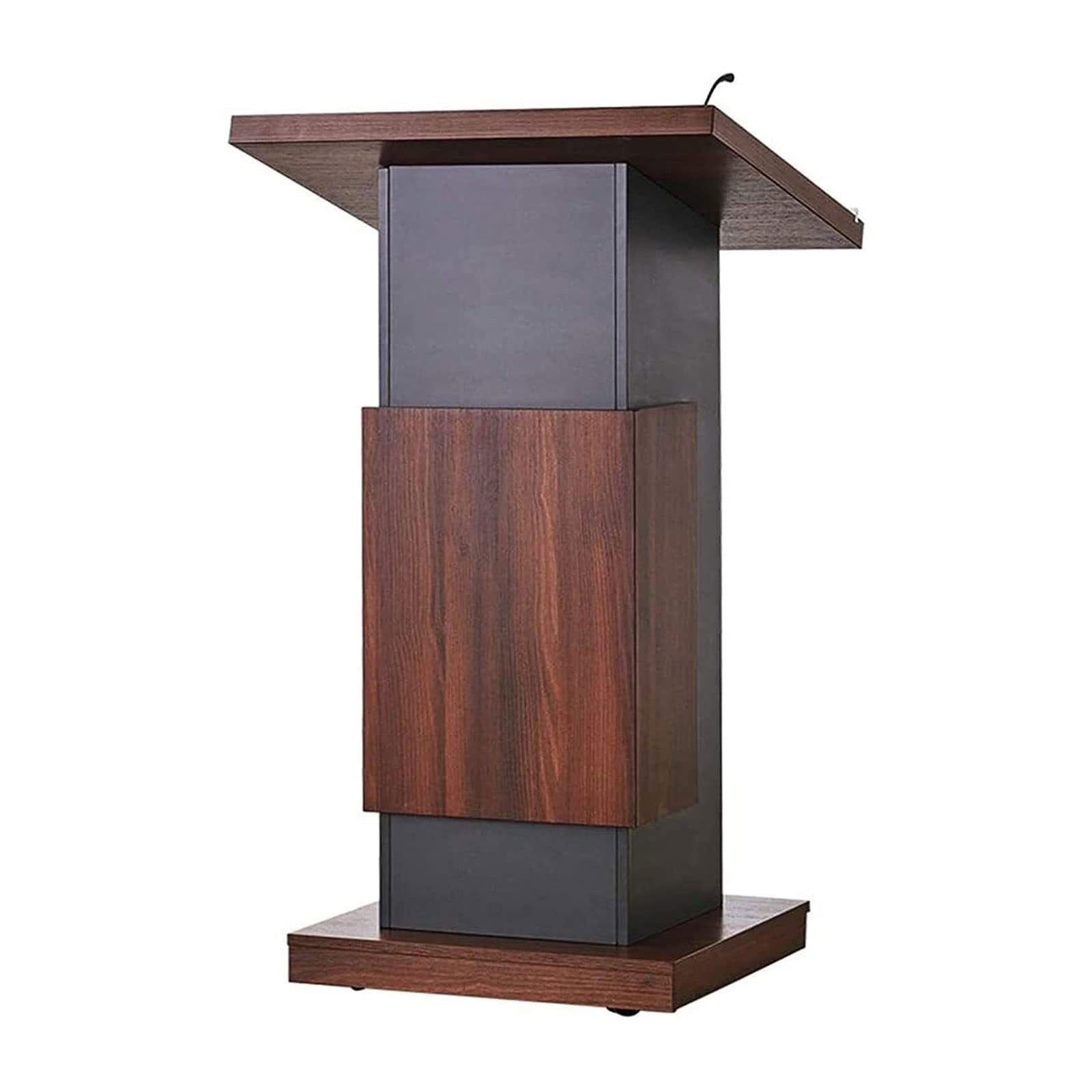 Mfallon Portable Podium with Locking Wheels, Office Conference Room Mobile Podium Table, Wooden Lecture Podium Reception Desk, Inclined Floor Podium, 60 * 70 * 118 CM (Brown)