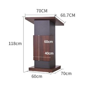 Mfallon Portable Podium with Locking Wheels, Office Conference Room Mobile Podium Table, Wooden Lecture Podium Reception Desk, Inclined Floor Podium, 60 * 70 * 118 CM (Brown)