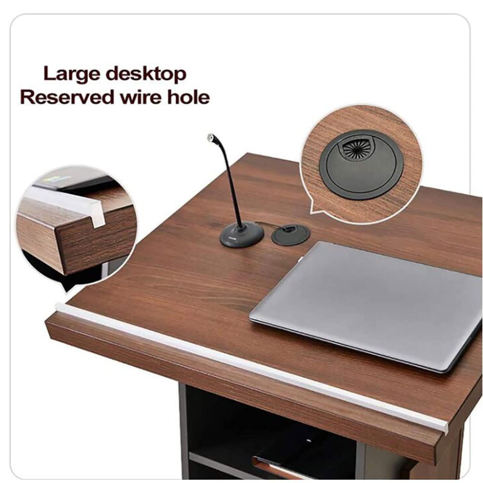 Mfallon Portable Podium with Locking Wheels, Office Conference Room Mobile Podium Table, Wooden Lecture Podium Reception Desk, Inclined Floor Podium, 60 * 70 * 118 CM (Brown)