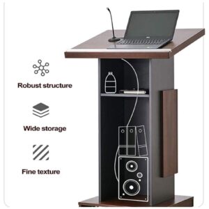 Mfallon Portable Podium with Locking Wheels, Office Conference Room Mobile Podium Table, Wooden Lecture Podium Reception Desk, Inclined Floor Podium, 60 * 70 * 118 CM (Brown)