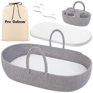 pro goleem baby diaper changing basket, portable easy to clean moses basket for newborn babies with 1 foam pad 2 waterproof pad covers and 1 diaper caddy organizer