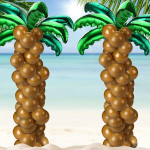 100 pcs palm tree leaves balloons coconut balloons set 10 pcs foil green coconut tree leaves balloon 90 pcs brown latex balloons for hawaii luau tropical party birthday baby shower (stylish color)